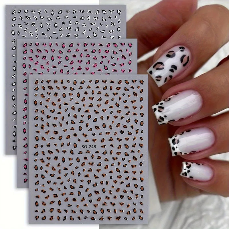 Leopard Print Nail Stickers 3-Pack - Easy DIY Nail Art for Weddings Parties and Gifts