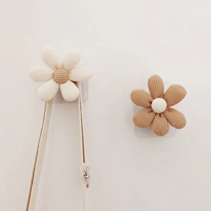 Wooden Wall Hook with Cloth Flower Decoration for Nursery & Kids Room Storage
