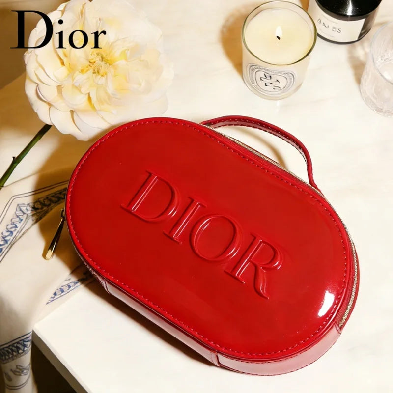 Luxury Red Oval Handheld Makeup Organizer Pouch Waterproof Travel Cosmetic Bag