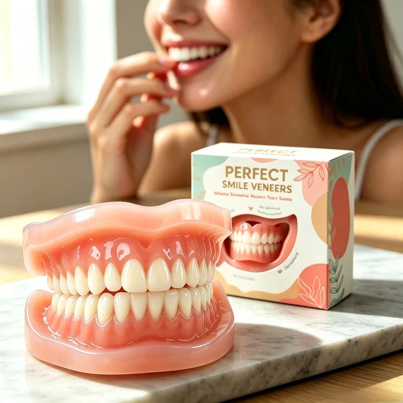 Full Set Silicone Dental Dentures for Men Women - Natural Shade, Daily Oral Hygiene Kit