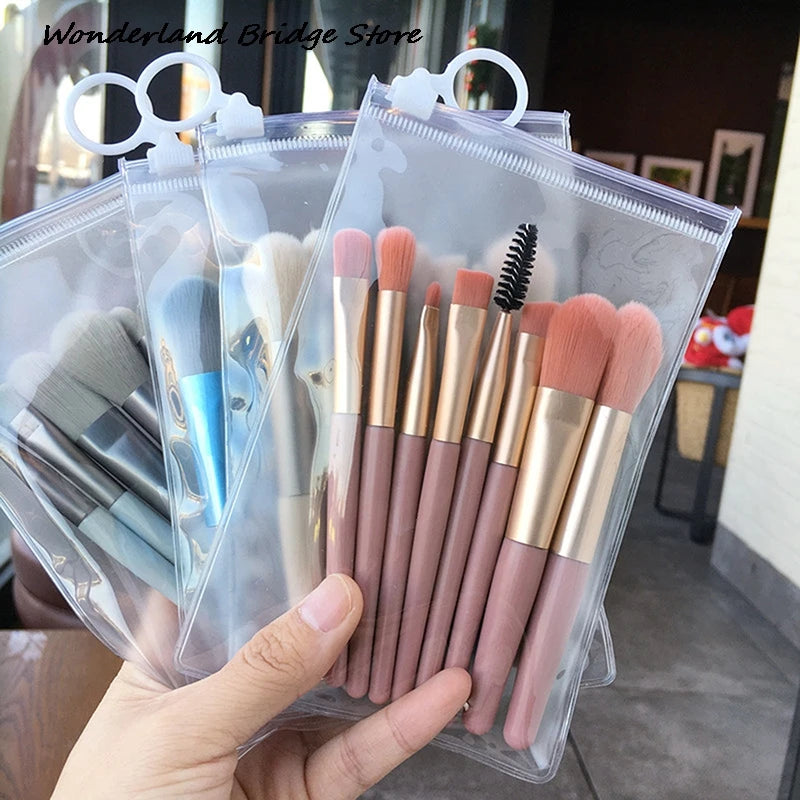 8PCS Mini Makeup Brush Set with Portable Bag, Soft Synthetic Hair, Matte Handle