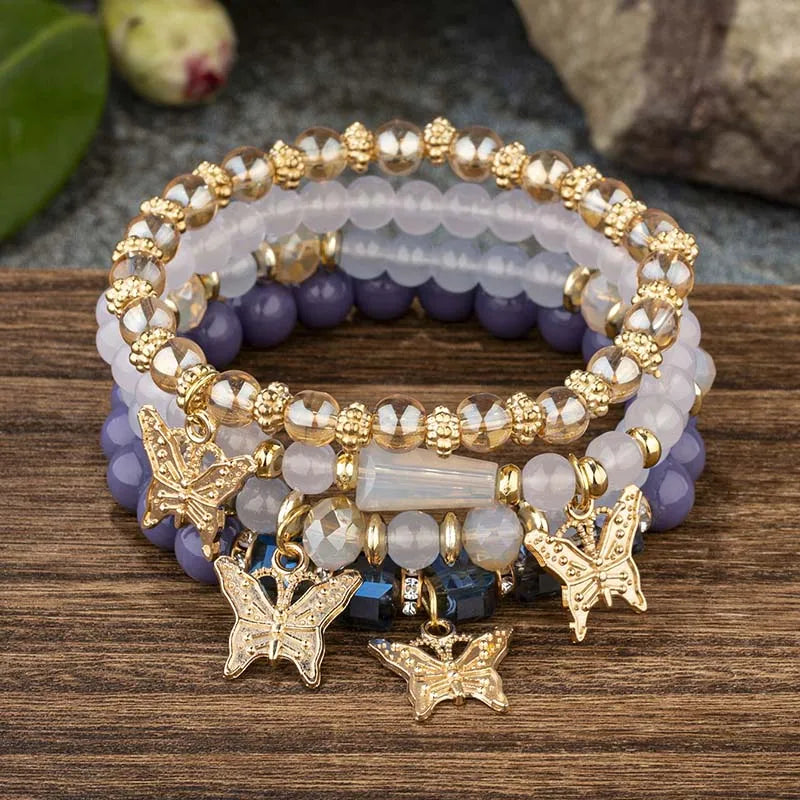 Trendy Butterfly Beaded Bracelet Set for Women - Bohemian Jewelry Gift