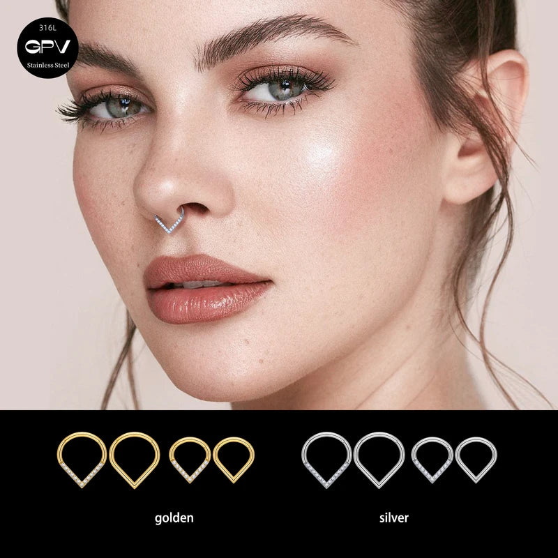 Heart-Shaped Drop Nose Ring - 16G Stainless Steel Men & Women Jewelry