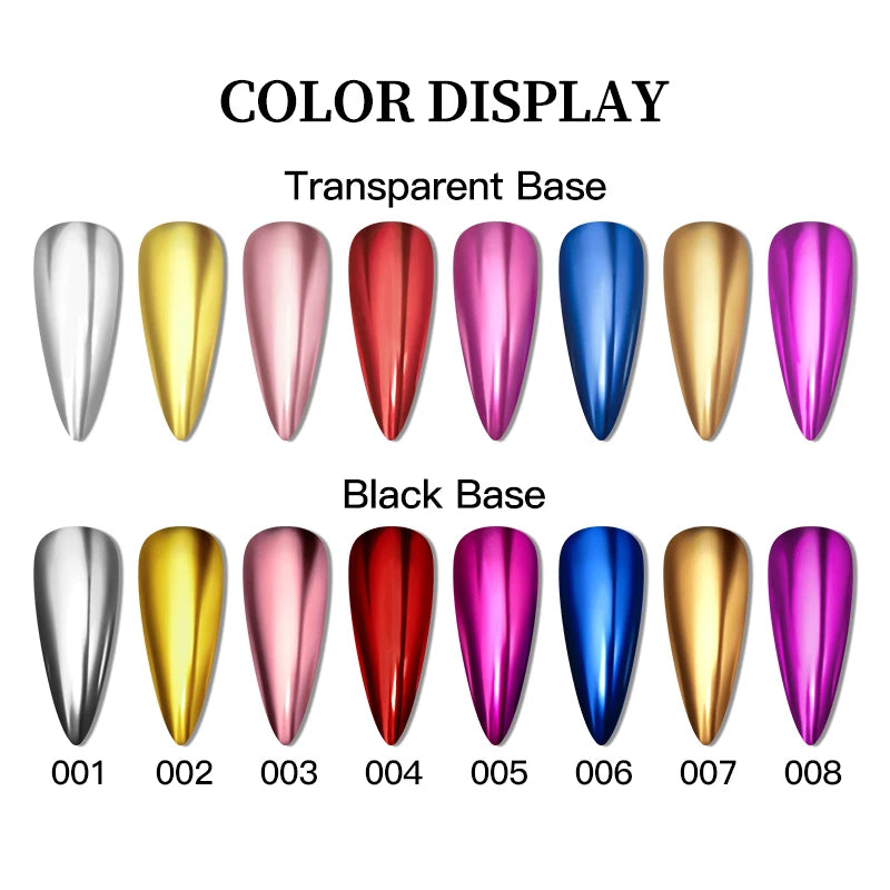 Metallic Mirror Nail Powder Set - 8 Colors for DIY Manicure & Nail Art