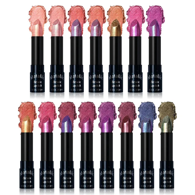 Metallic Lipstick Set - 15 High-Shine Glitter Lip Colors for Party & Costume Makeup