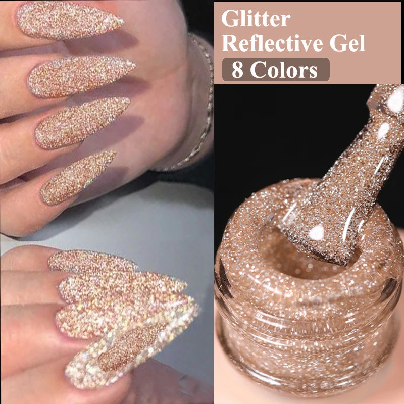 Reflective Glitter Gel Nail Polish - 15ml Semi-Permanent UV Varnish for Manicure Art