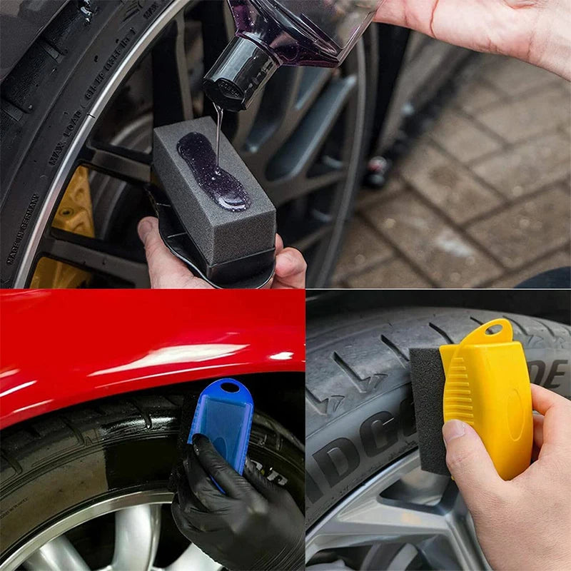 Car Wheel Polishing Sponge Brush Set with Cover - Tire & Rim Cleaning Tool