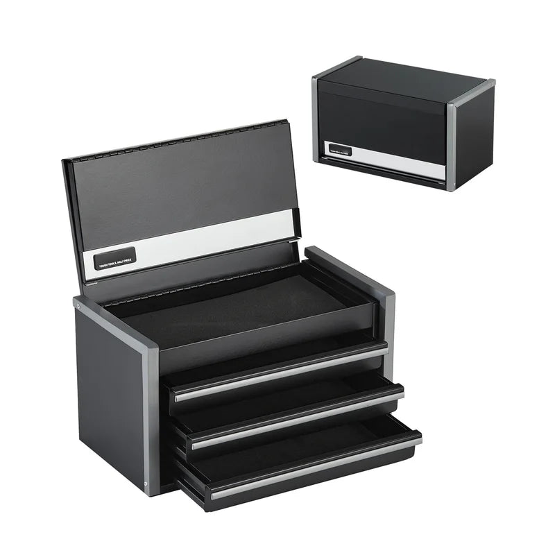 Mini Metal Tool Box with 3 Drawers and Top Compartment - Portable Storage Chest for Garage