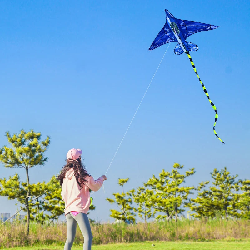Outdoor Flying Kite with Handle and 100m Line - Blue Camouflage, 145x115cm