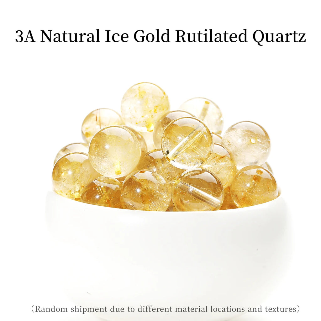 Natural Stone Rutilated Quartz Beads - 4mm-7mm Round Loose Spacer Beads for Jewelry Making