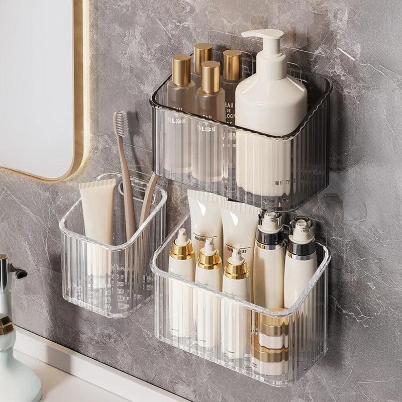 Wall Mount Organizer for Bathroom Kitchen Living Room No Drilling Multi-Functional Storage Box