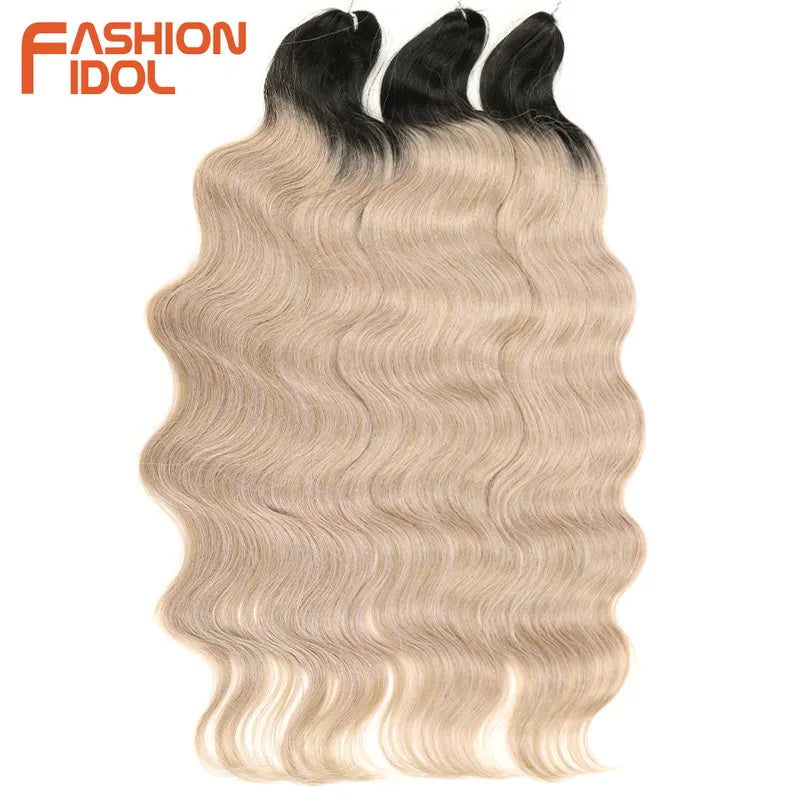 Long Synthetic Body Wave Crochet Hair Extensions - 24 Inch Ombre & Wavy Ponytail