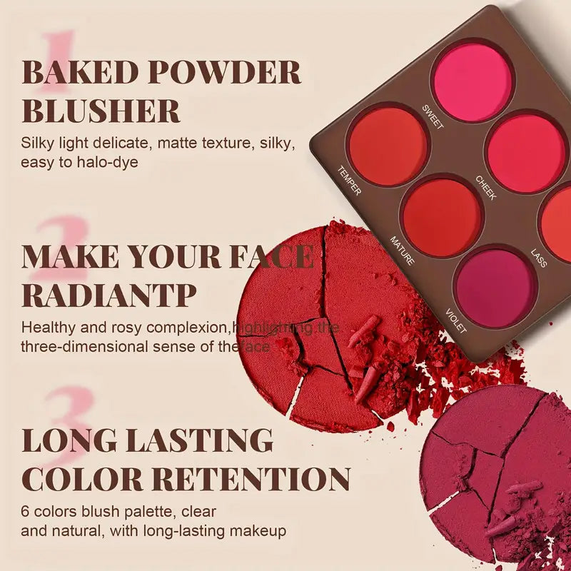 Waterproof Matte Blush Palette with 6 Colors - Natural Finish & Long-Lasting