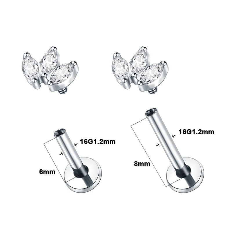5-Piece Titanium CZ Ear Jewelry Set for Tragus Helix Daith Lip Lobe Ring Body Piercing