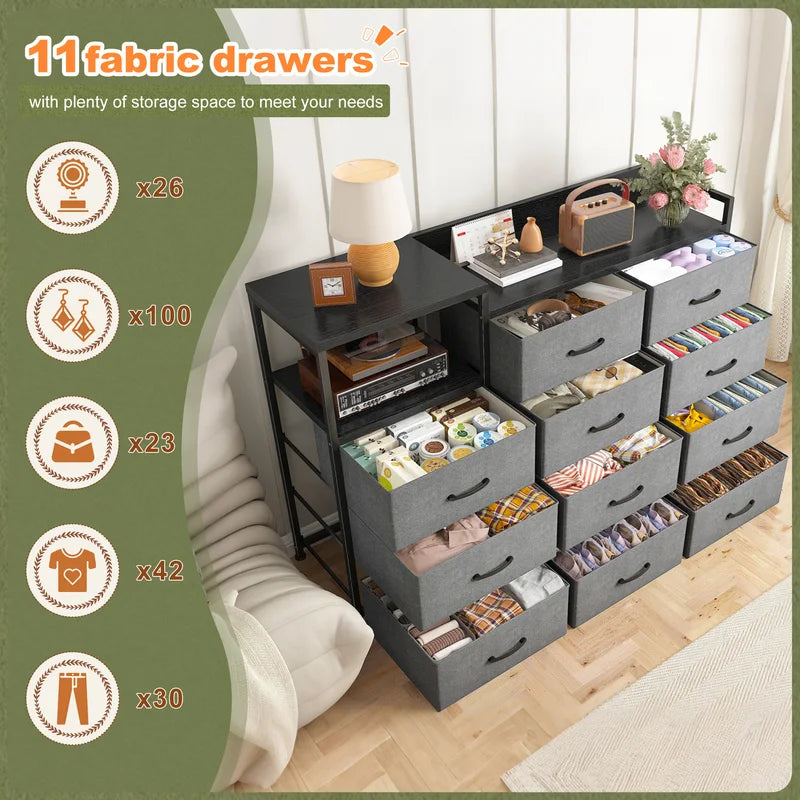 11-Drawer Storage Dresser with Metal Frame and Wood Top - Multi-Functional Bedroom Organizer