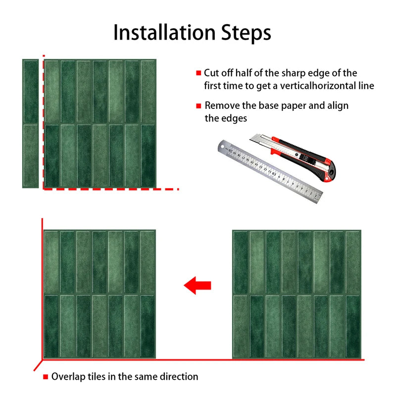 10 Sheets Peel and Stick 3D Waterproof Wall Tiles for Interior Decoration