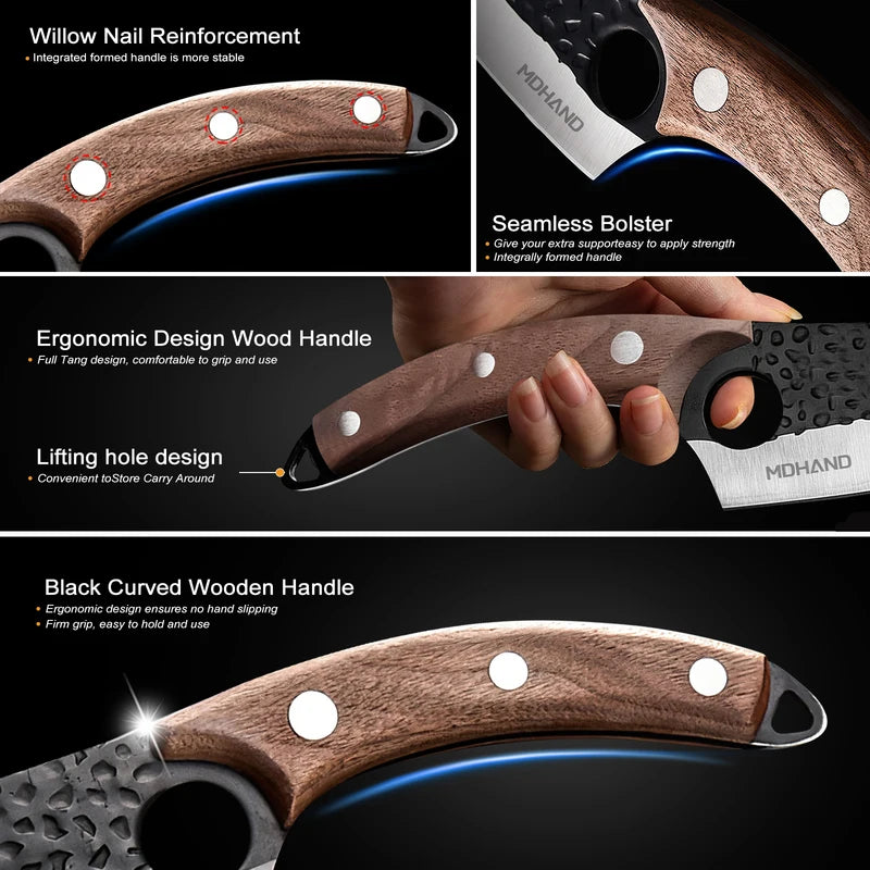 Stainless Steel Chef Knife with Leather Cover - Multi-Color Options