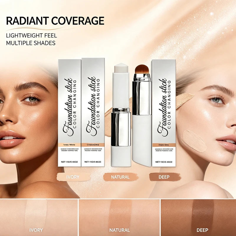 Color Changing Foundation Stick with Hydrating Long Wear Concealer - Lightweight & Full Coverage