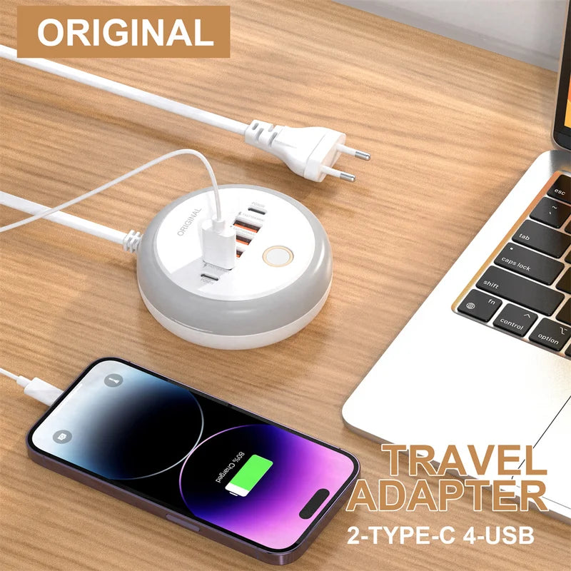 Multi-Device USB & Type-C Fast Charging Power Strip with Nightlight - Travel Charger 50W