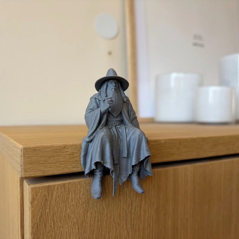 Medieval Fantasy Old Man Miniature Figurine Seated 3D Printed Vintage Wizard Desk Ornament