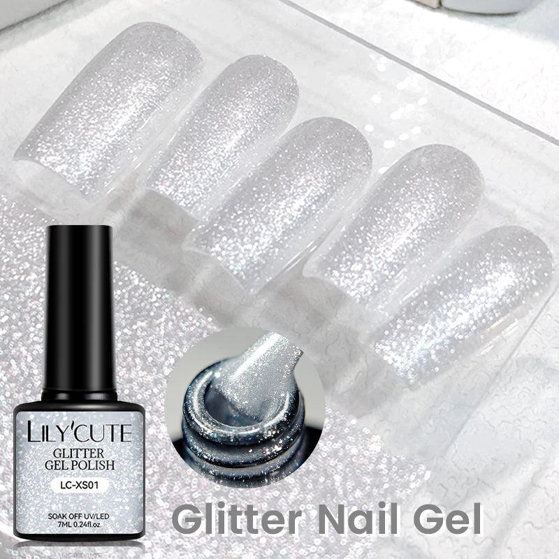 7ml Glitter Nail Gel Polish - Shiny Pearl Shell Sparkling White UV LED Varnish