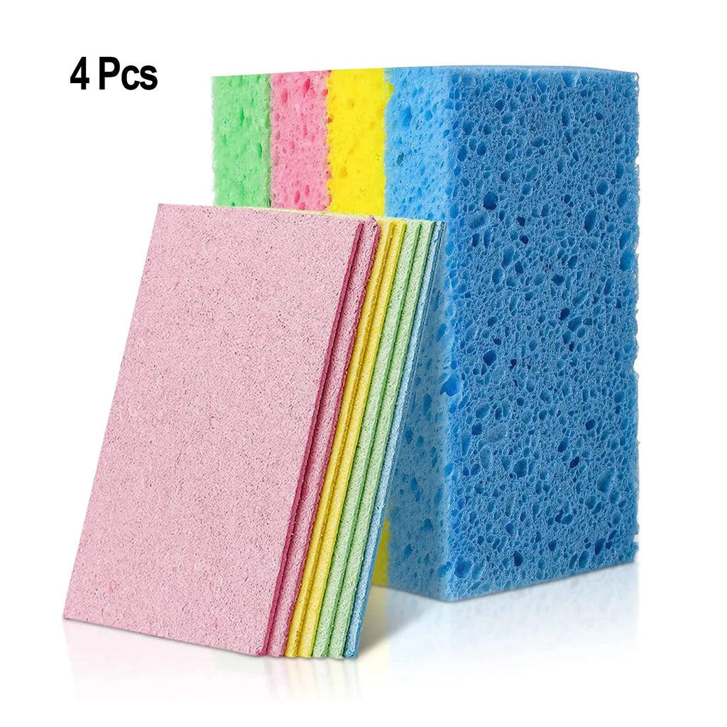 4/12Pcs Compressed Cellulose Sponges Non-Scratch Dual-Sided Kitchen Bathroom Car Cleaning Set