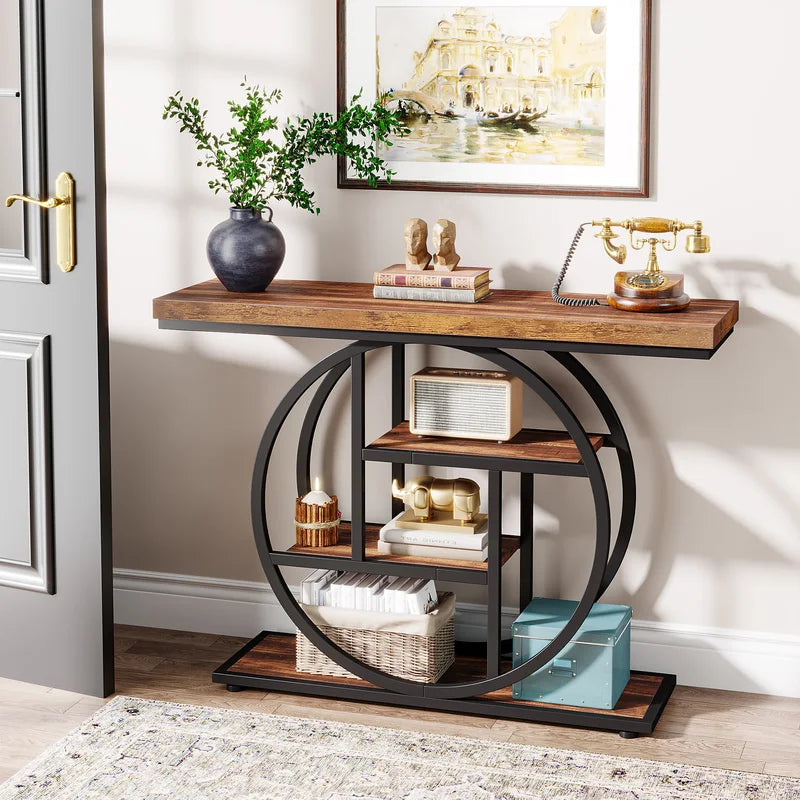 4-Tier Industrial Console Table with Shelves for Entryway Living Room