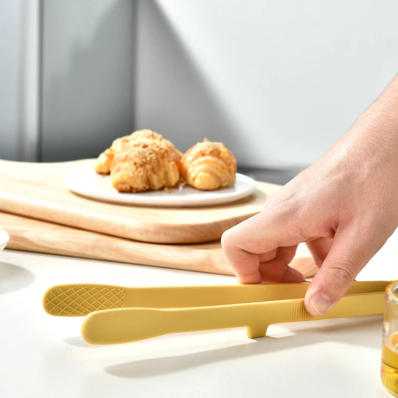 Silicone Food Tongs Set - Non-Slip BBQ Salad Kitchen Utensils with Clip Clamp