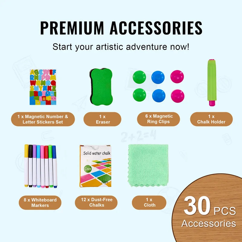 Children's Magnetic Drawing Board Easel with Painting Accessories - Double-Sided Kids Art Set, Adjustable Height