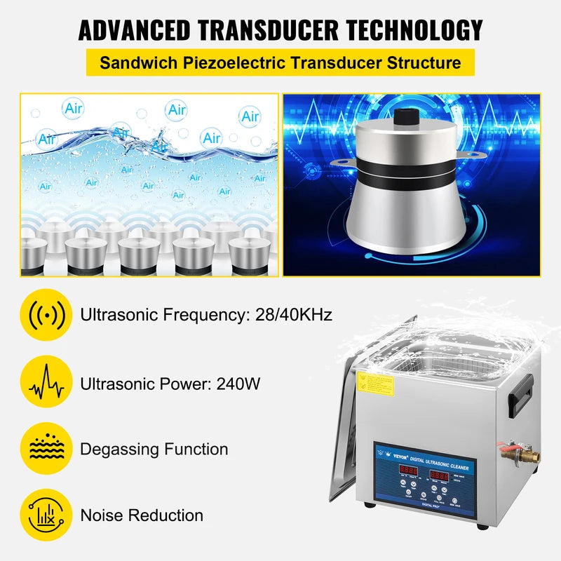 Ultrasonic Cleaner 10L/30L Dual Frequency 28/40kHz Digital Home & Commercial