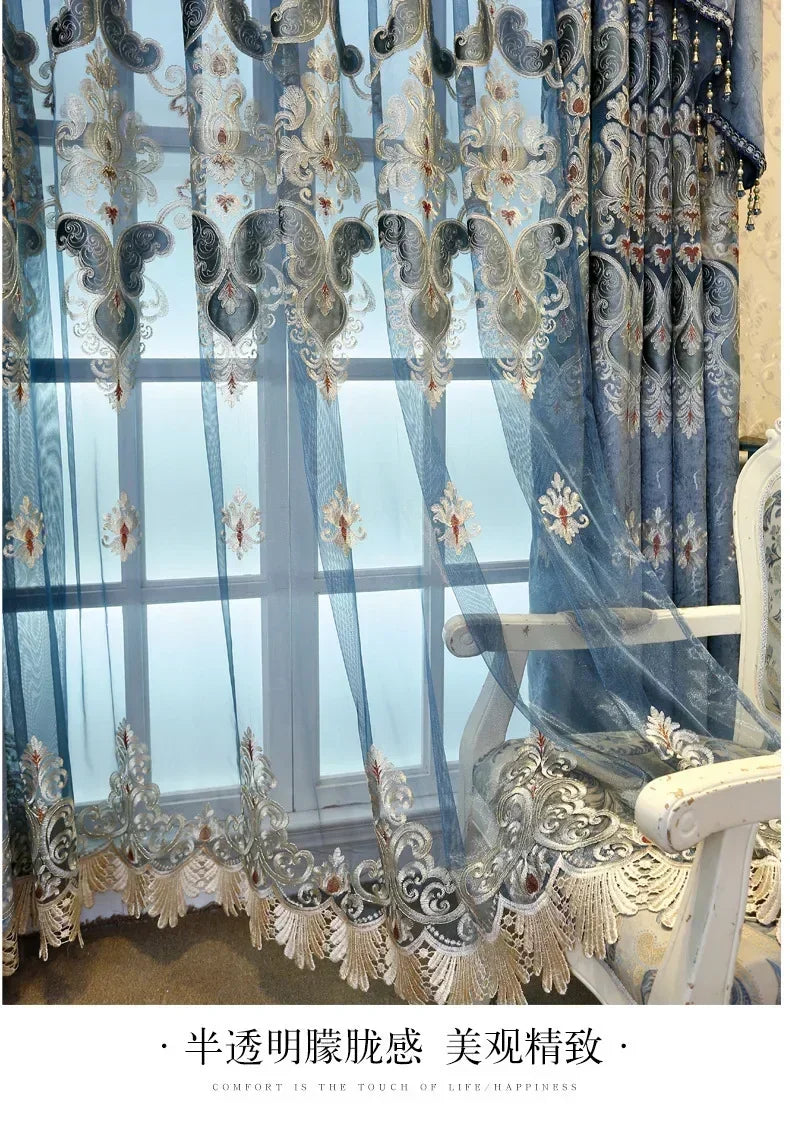 European Embroidered Luxury Curtains for Living Room and Bedroom - Custom Size & Style