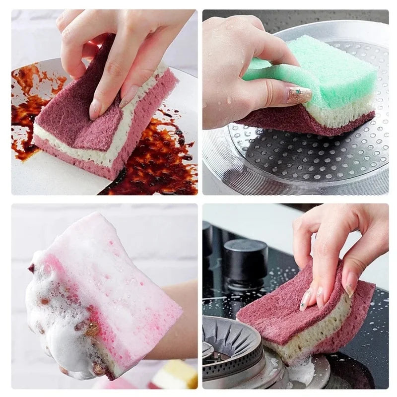 High Density Dishwashing Sponge Set - Strong Stain Removal Kitchen & Bathroom Cleaning Tools