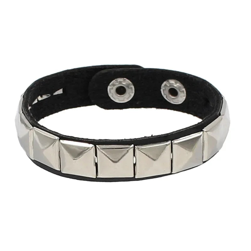 Adjustable Punk Rock Leather Bracelet Set with Spiked Studded Cuffs for Men Women 80s Emo Style