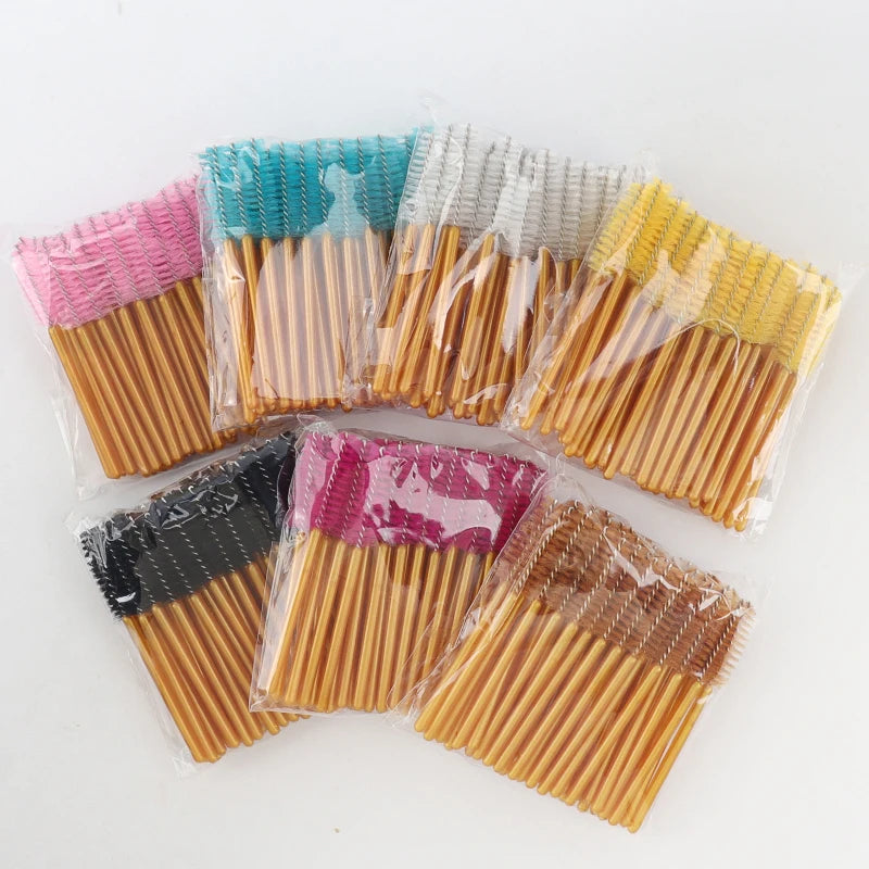 50Pcs Disposable Eyelash Makeup Brush Mascara Wands - Mini Eye Lash & Eyebrow Comb Set