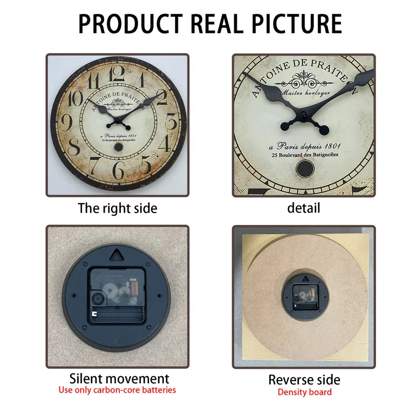 Wooden Wall Clock 10-16 Inch Silent Quartz Home Decor Living Room Bedroom Kitchen