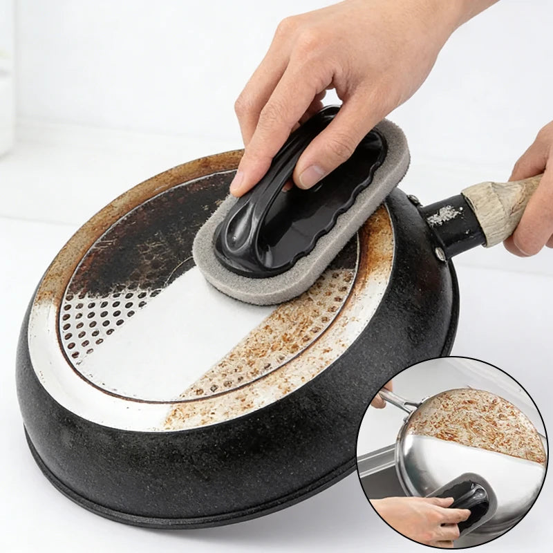 Multi-Purpose Emery Sponge Brush Cleaner with Handle for Kitchen and Bathroom