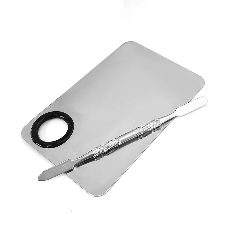 Stainless Steel Makeup Mixing Palette & Spatula Set for Foundation and Nail Art