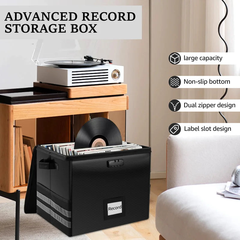 Fireproof Waterproof Vinyl Record Storage Box with Lock - Holds 150+ LP Albums