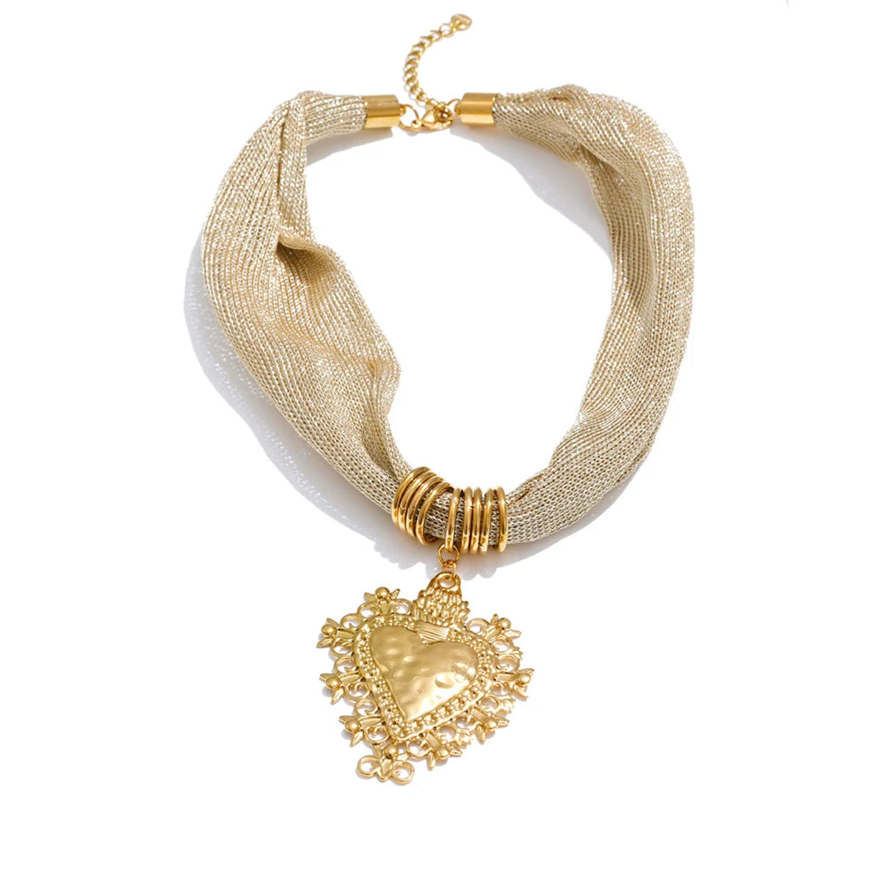 Heart Pendant Necklace for Women - Polyester Chain Jewelry Autumn Winter 2025