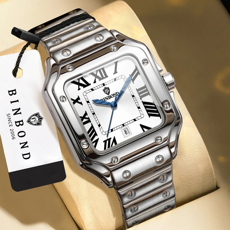 Men's Quartz Watch Waterproof Luminous Auto Date Stainless Steel Casual Wristwatch