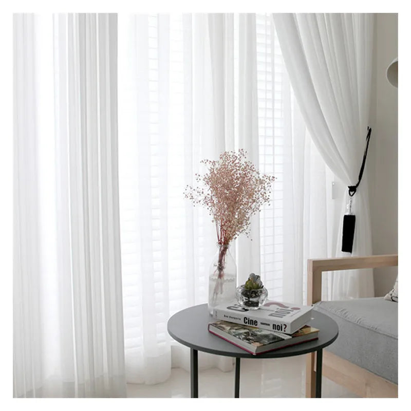 Elegant Sheer White Window Curtains for Living Room & Bedroom - Ivory Chiffon Tulle Drapes