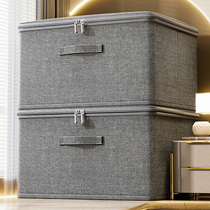 Foldable Clothes Storage Box with Lid Zipper Large Capacity Wardrobe Organizer