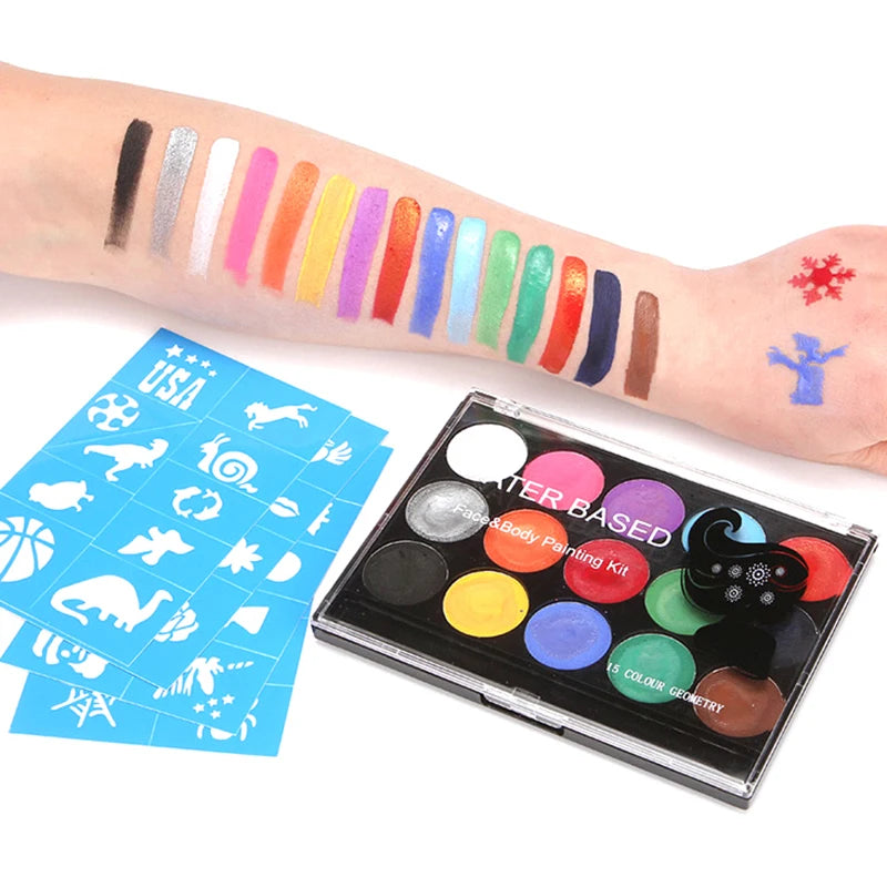Kids Halloween Face Tattoos & Stencils Set - Glitter Airbrush Body Art for Children