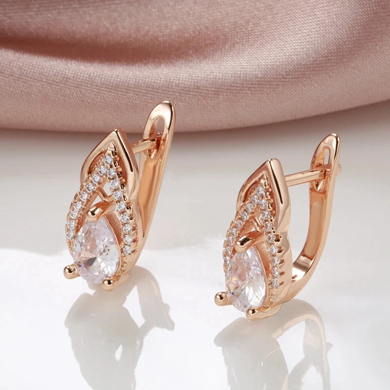 Elegant Long Drop Earrings with Zircon Stones in Rose Gold - Wedding & Bridal Jewelry