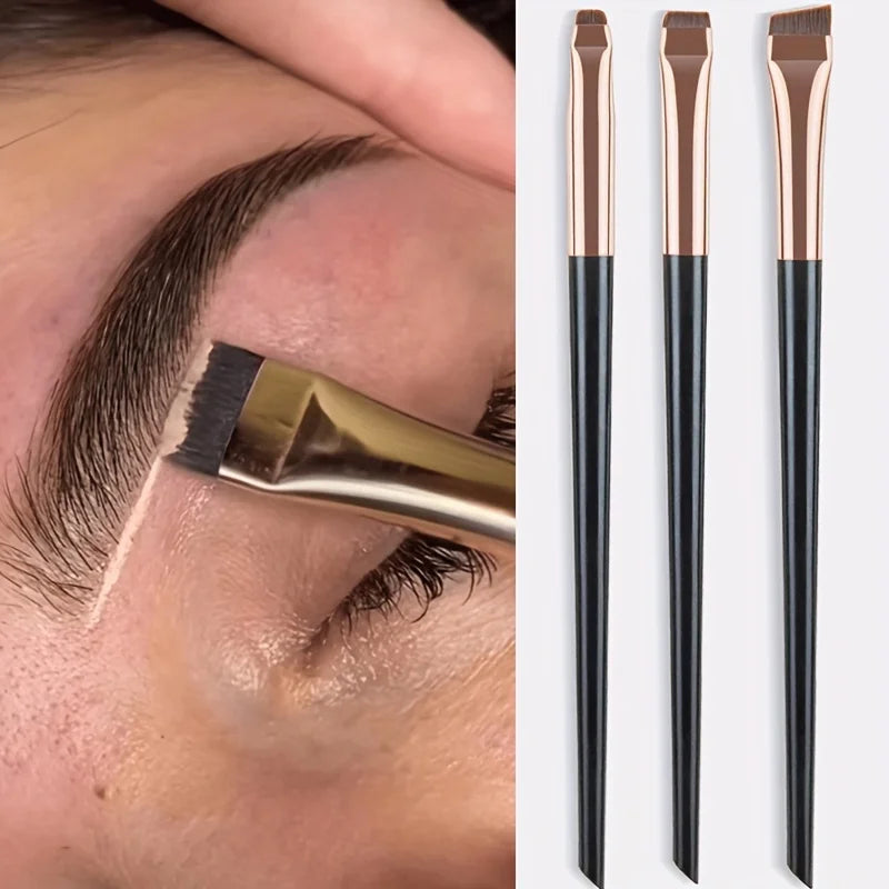3-Piece Makeup Brush Set with Eyeliner, Eyebrow & Eye Shadow Brushes - Fine, Oblique & Ultra-Thin Tips