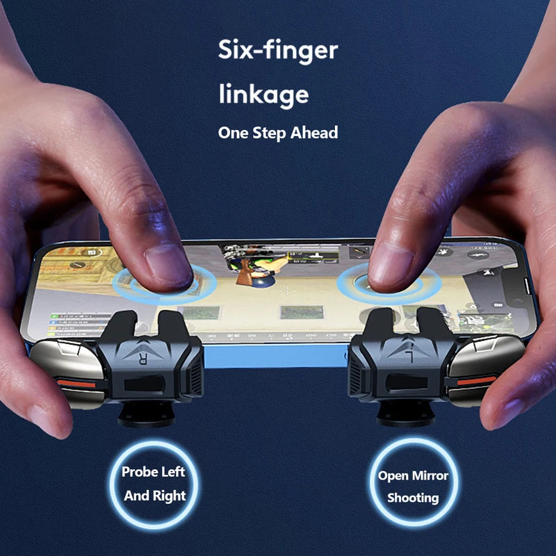 6-Finger Mobile Gaming Trigger Controller for PUBG - Joystick & Aim Keys