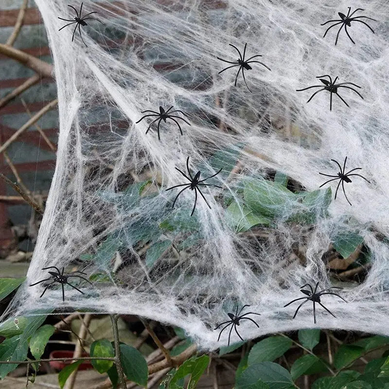 Halloween Spider Web Decorations with Fake Spiders, Stretch Cobwebs for Indoor Outdoor Party
