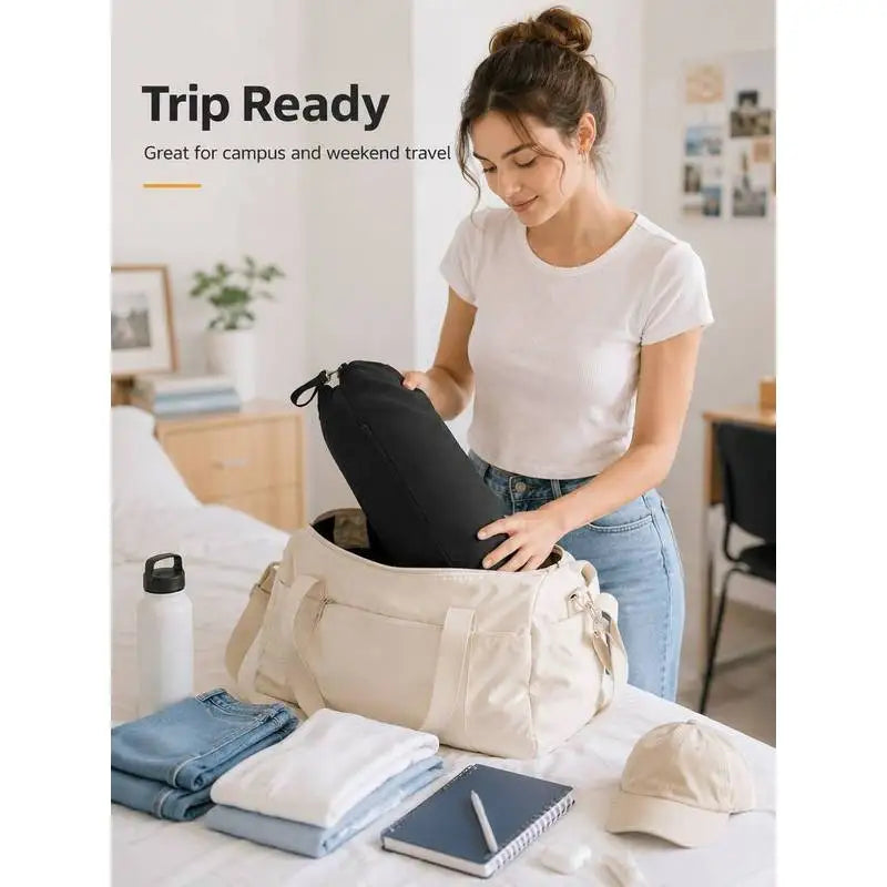 Stuffable Travel Neck Pillow Cover for Clothes - Space Saving Soft Plush Support