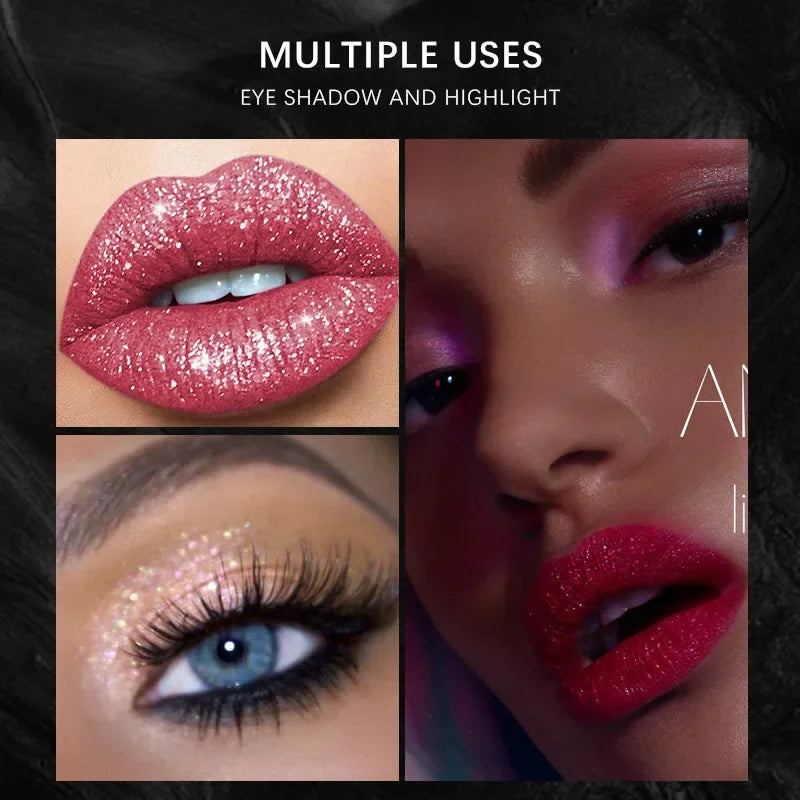 Glitter Lip Gloss Set - Moisturizing, Waterproof, Long-Lasting Lipstick with Diamonds for Halloween Makeup