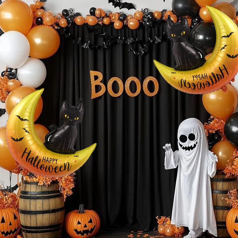 Halloween Foil Balloons - Black Cat Moon Design Party Decorations, 2pcs